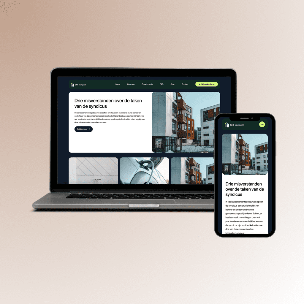 Mockups blogpagina van custom website voor SNF Vastgoed